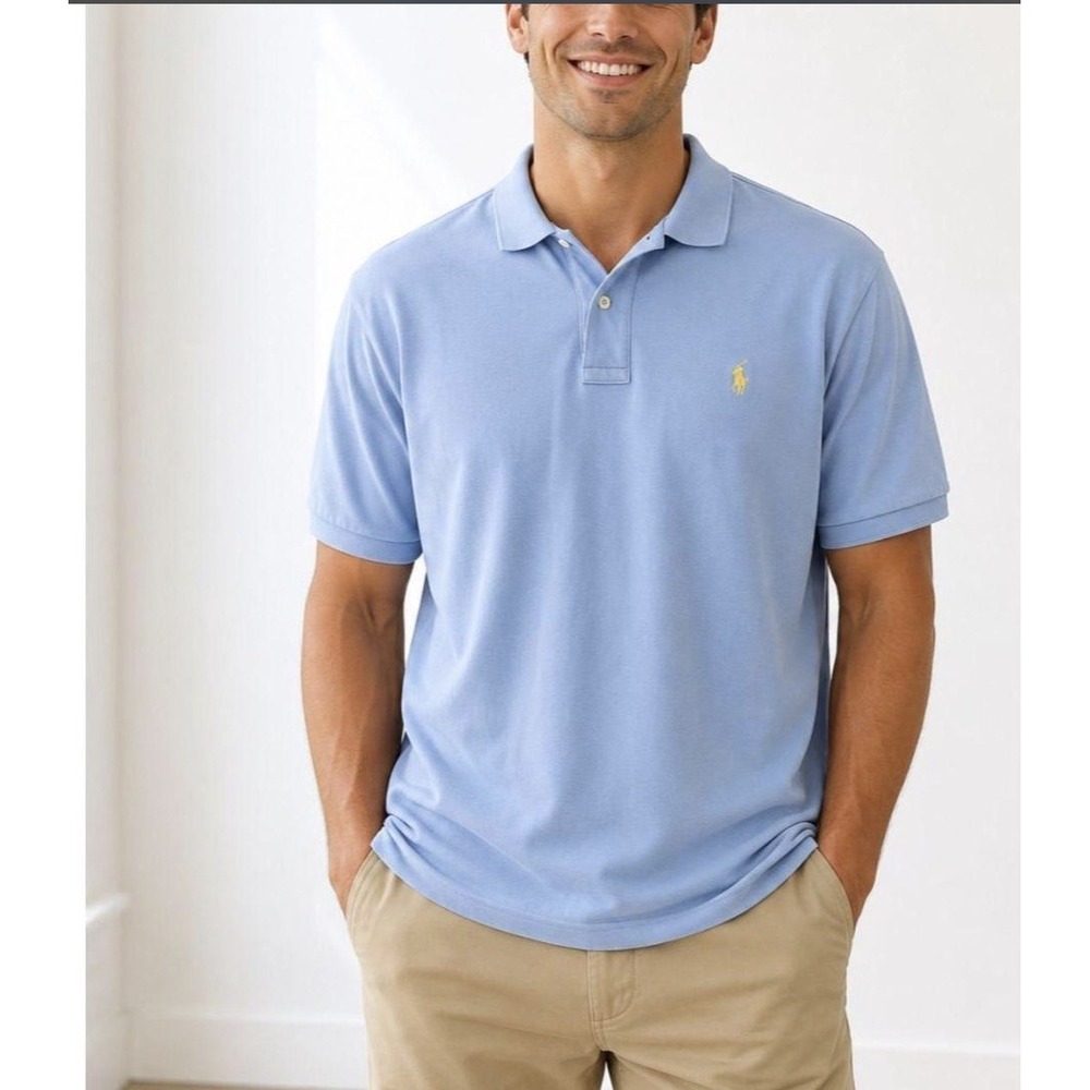 Ralph Lauren Mens Classic Polo Shirt 2x XXL 2XL Blue Short Sleeve Y2K Work Golf
